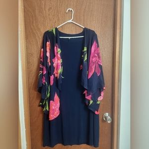 TIANA B FLORAL DRESS PLUS SIZE 20W COLOR NAVY BLUE WITH FLORAL PRINT
